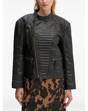Munthe Quilted Panelled Leather Jacket - Black