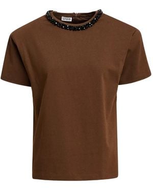 Essentiel Antwerp Kardinal Embellished-Collar T-Shirt - Brown