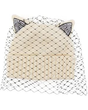 CA4LA Crystal-Embellished Veiled Beanie Hat - Natural