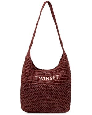Twinset Bolso De Hombro Trenzado Con Logo Bordado - Rojo