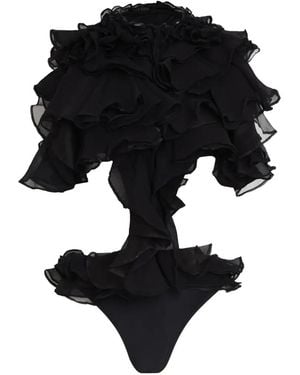 Amir Slama Ruffled Swimsuit - Black