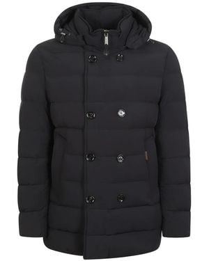 Moorer Double-Breasted Hooded Jacket - Black