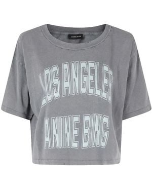 Anine Bing Logo-Print Cropped T-Shirt - Grey