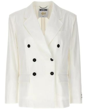 Moschino Double-Breasted Cotton Blazer With Button Closure - Natural
