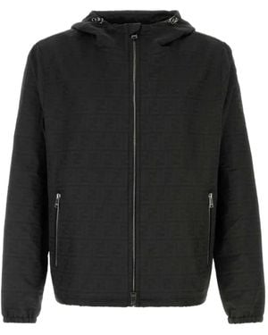 Fendi Ff Logo-Jacquard Hooded Jacket - Black