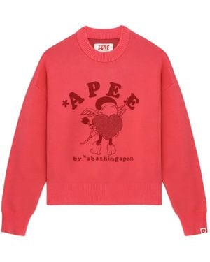 AAPE BY A BATHING AP Graphic Knitted Jumper - Red
