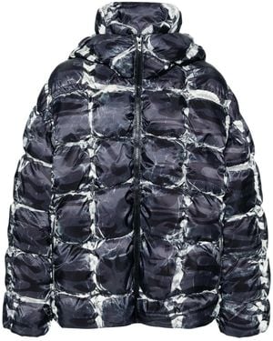 DIESEL W-Claus-Camu Hooded Puffer Jacket With Camo Print - Blue