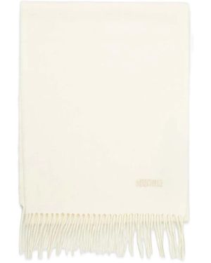 Moschino Sciarpa Con Logo Ricamato E Frange - Neutro