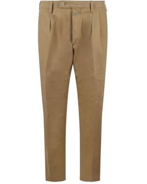 Closed Pleated Stretch-Cotton Trousers - Natural