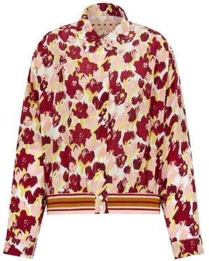 Marni Floral Striped Silk Shirt - Red