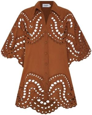 Charo Ruiz Broderie-Anglaise Scalloped Button-Down Shirt - Brown