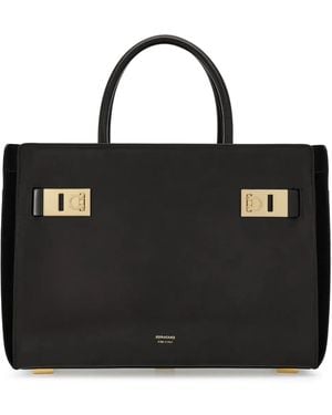 Ferragamo Gancini Leren Shopper - Zwart