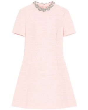 Valentino Garavani Embroidered Crinkle Cotton Tweed Short Dress - Pink