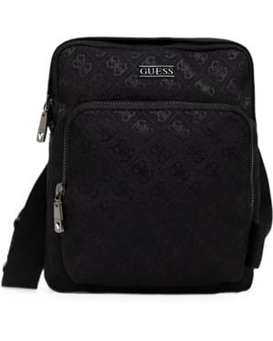 Guess Bolso Messenger Boston Con Monograma Y Cremallera - Negro