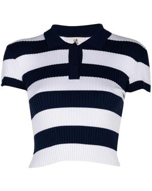 Denimist Striped Ribbed-Knit Polo Top - Blue