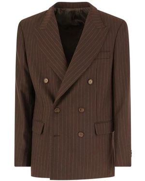 MARSĒM Pinstripe Double-Breasted Jacket - Brown