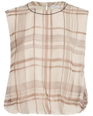 Brunello Cucinelli Blusa De Organza A Cuadros Grandes - Neutro