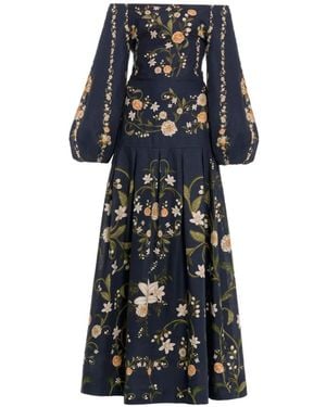 Agua Bendita Senlis Valle Floral-Print Off-Shoulder Maxi Dress - Black