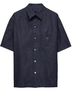 Prada Camicia Denim A Maniche Corte - Blu