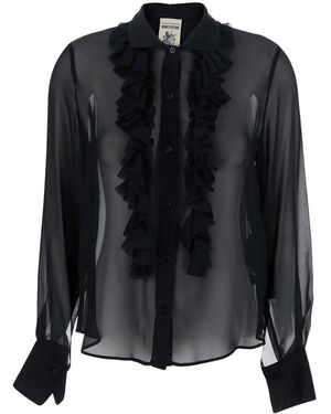 Semicouture Classic-Collar Ruched Blouse - Black
