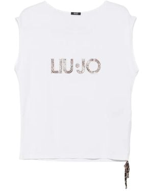 Liu Jo Leopard-Print Logo-Embellished Top - White