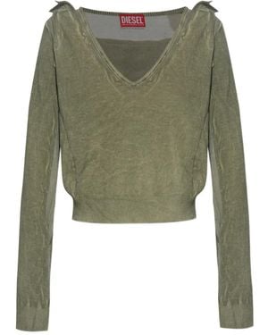 DIESEL Draped V-Neck Cotton Jumper - Green