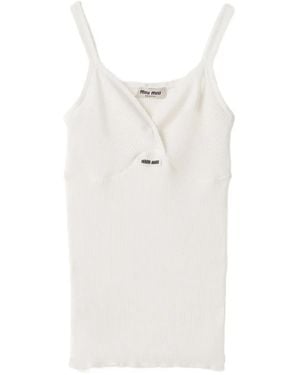 Miu Miu Cotton Knitted Logo Tank Top - White