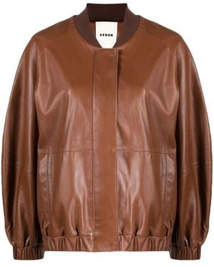 Aeron Bloom Lambskin Bomber Jacket - Brown