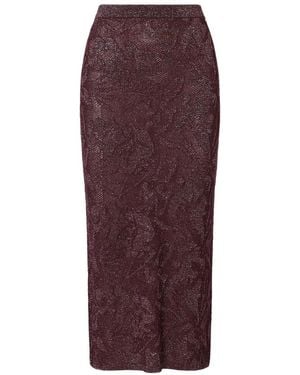 Liu Jo Jupe Mi-Longue À Fleurs En Jacquard À Fil Métallisé - Purple