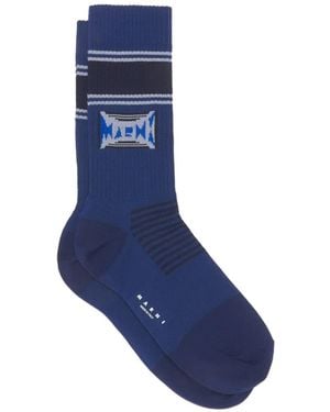 Marni Cotton Socks With Jacquard Logo - Blue