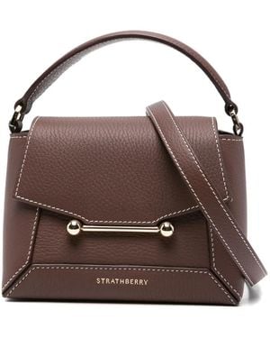 Strathberry Nano Mosaic Leather Bar-Detail Tote Bag - Brown