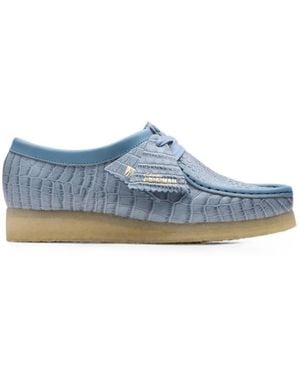 Clarks Wallabee Croc-Effect Leather Derby Shoes - Blue