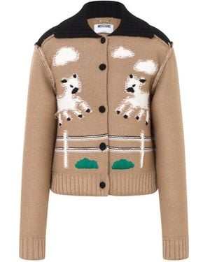 Moschino Lamb-Intarsia Wool Cardigan - Natural