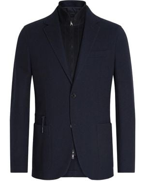 ZEGNA Blazer À Design Superposé - Bleu