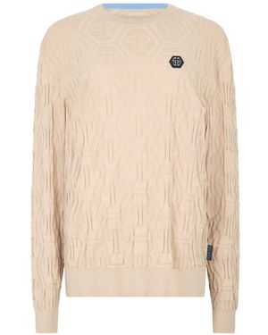 Philipp Plein Monogram-Pattern Round-Neck Jumper - White
