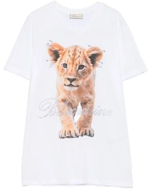 Blumarine Camiseta Con León Estampado Y Cristales - Blanco