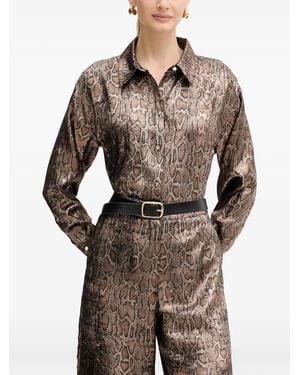 Morgan Button-Up Snakeskin-Print Shirt - Brown