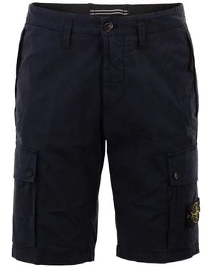 Stone Island Logo-Patch Cargo Shorts - Blue