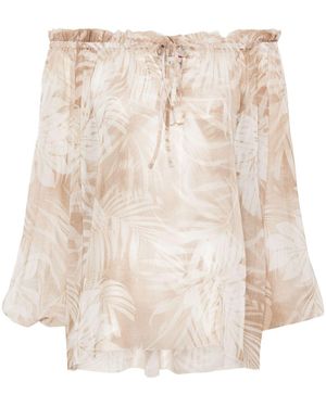 ERMANNO FIRENZE Leaf-Print Georgette Blouse - Natural