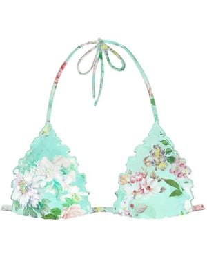 MC2 Saint Barth Floral-Print Scalloped-Trim Bikini Top - Blue