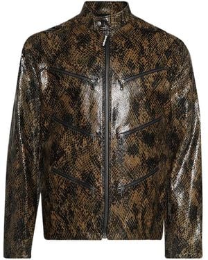 Palm Angels Snake-Print Zip-Up Jacket - Brown