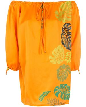 Amir Slama Robe Courte À Imprimé Feuillage - Orange
