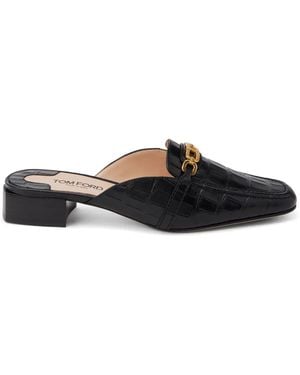 Tom Ford Black Whitney 25 Crocodile-embossed Leather Mules