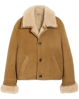Ami Paris Shearling Button-Up Jacket - Natural