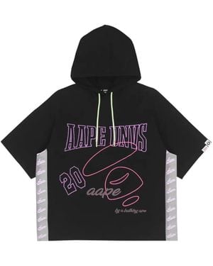 Aape By A Bathing Ape Moonface Embroidered Short-Sleeve Hoodie - Black