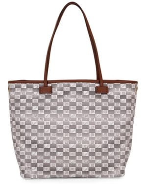 Moreau Saint Tropez Monogram-Pattern Leather-Trim Tote Bag - Grey