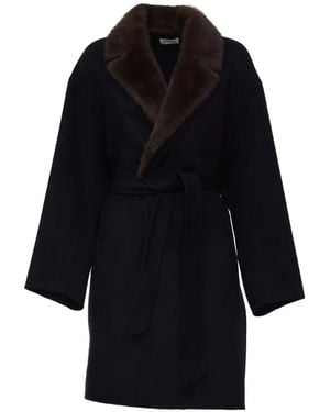 P.A.R.O.S.H. Faux-Fur Trim Belted Coat - Black