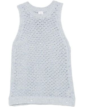 Eleventy Sequin-Embellished Open-Knit Vest - White