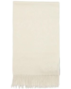 Max Mara Monogram-Embroidered Fringed-Hem Scarf - White