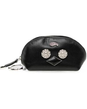 Toga Embellished Leather Coin Purse - Black